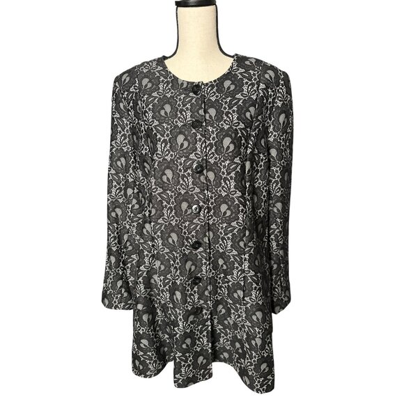 CAbi Black Lace Button Up Jacket Limited Edition Unlined Pockets #681Size XL - Picture 1 of 8